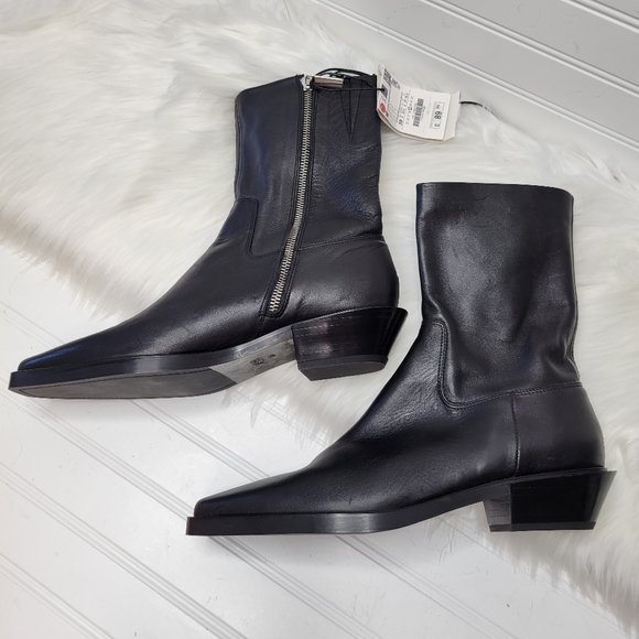NWT Zara Men's Chelsea Boots Black Leather Made In Spain Size 39 US 6 - Picture 6 of 11